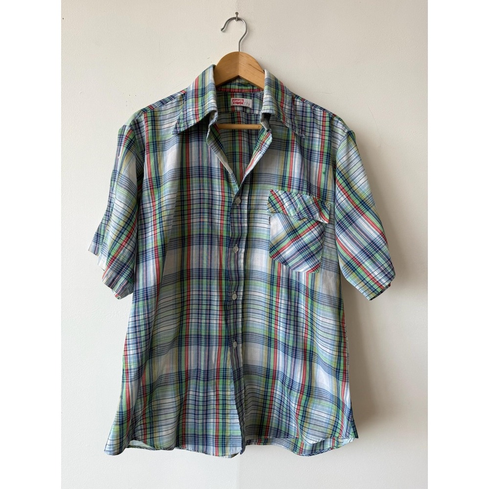 Vintage Levis Shirt Large Plaid Short Sleeve Button Up Casual‎ Lightweight 70s